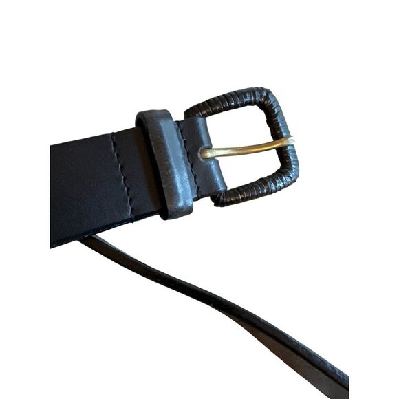 Liz Claiborne Black Leather Belt With Textured Buckle & Embossed Design - Picture 2 of 7